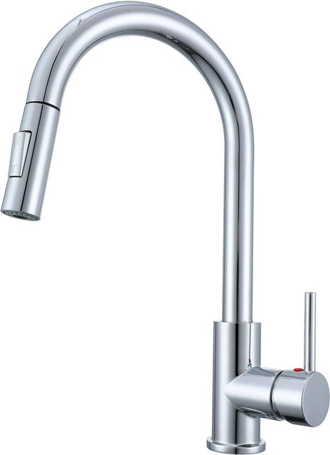 AICA Küchenarmatur mit ausziehbarem Brausekopf und 2 Strahlarten aus Messingkern in Chrom - Bild 1