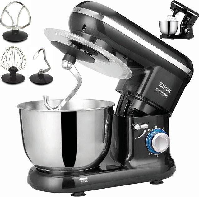Zilan Küchenmaschine in Schwarz mit Edelstahl-Elementen, 1000 Watt, 6 Geschwindigkeitsstufen, Pulsfunktion und 4,5 l Volumen - Bild 1