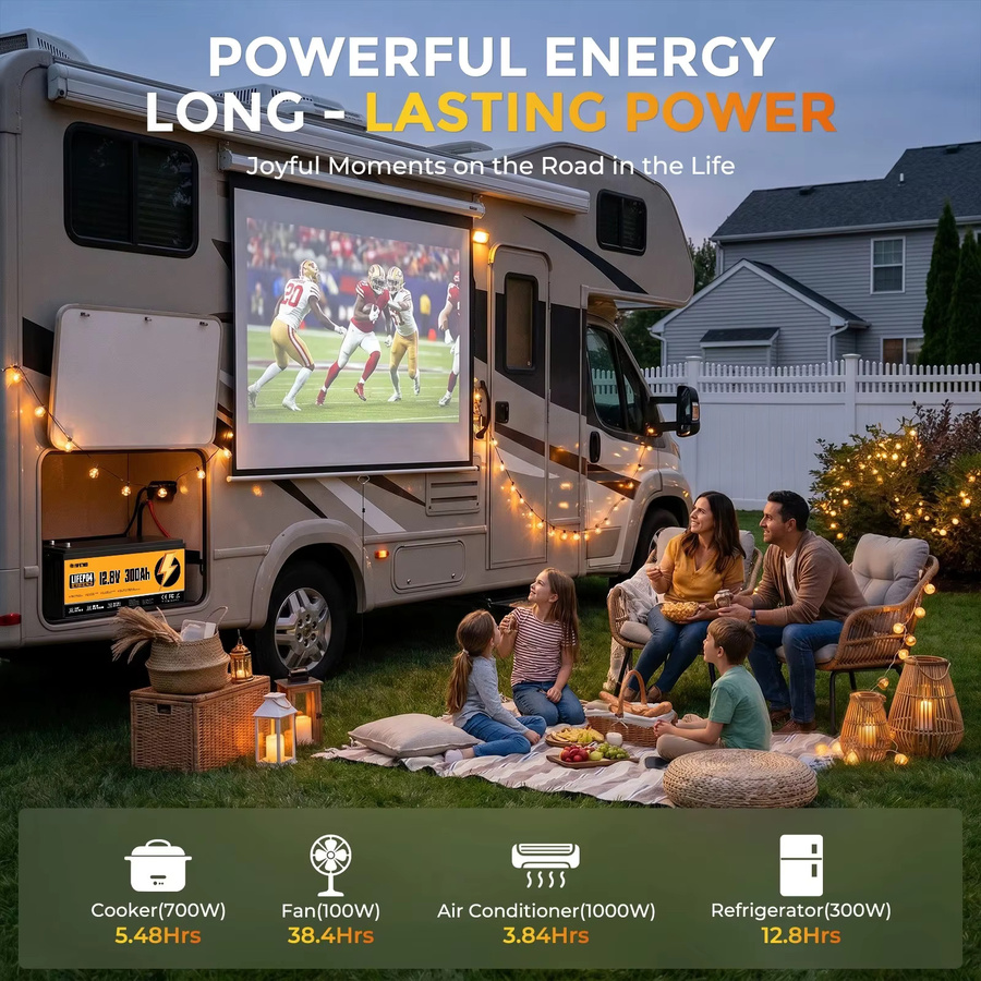 RVPOZWER 12V 300Ah LiFePO4 Batterie mit 200A BMS in Schwarz für Wohnmobile, Solaranlagen und Heimenergie - Bild 6