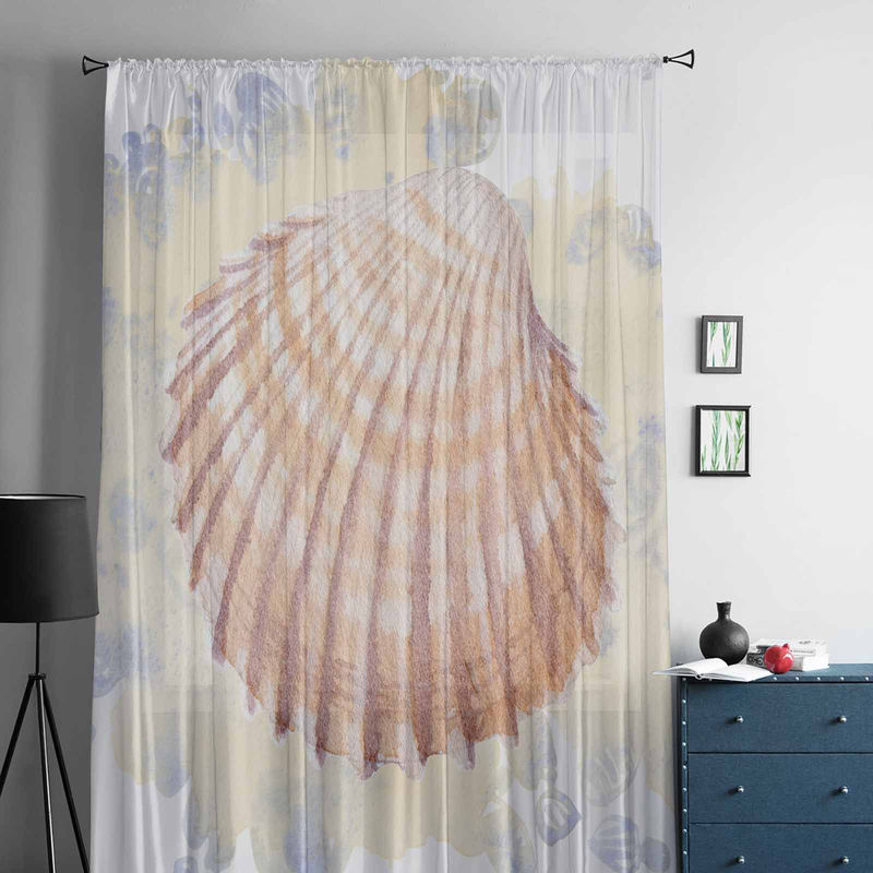 Super Six Retro Aquarell Muscheln Tüll Fenstervorhang aus Chiffon, Farbe: Weiß/Mehrfarbig, Breite: 135 cm, Höhe: 114 cm - Bild 4