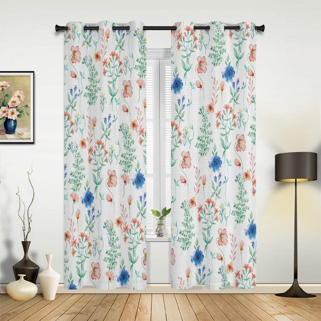 Super Six Fenstervorhang mit floralem Pflanzenmuster in Grau, semi-transparent, B: 135 cm, H: 60 cm - Bild 1