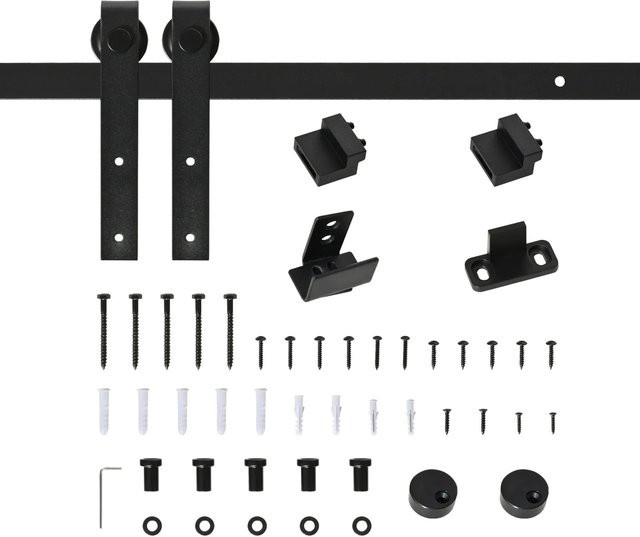HOMCOM Schiebetürsystem für Holzschiebetüren in Schwarz, B/H: 183 x 18 cm, Tiefe: 0,6 cm - Bild 1
