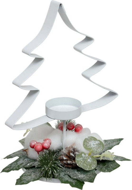 Fééric Lights And Christmas Teelichthalter aus Metall in Form eines Tannenbaums, Silber/Weiß, Höhe: 25 cm - Bild 1