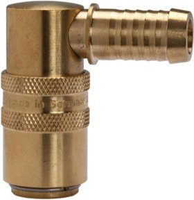 Riegler Temperierkupplung DN 9 mit Absperrventil und 90° Tülle aus Messing in Gold, Zapfen 13 mm - Bild 1