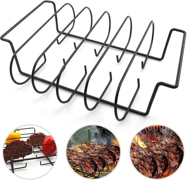 CosyHome Rippchenhalter zum Grillen aus Metall in Schwarz für 6,5-9kg Fleisch - Bild 1