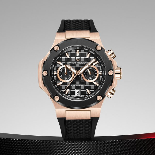 PAGANI DESIGN Chronograph, Quarz, Edelstahl, Kautschuk, Herren, Schwarz - Bild 1