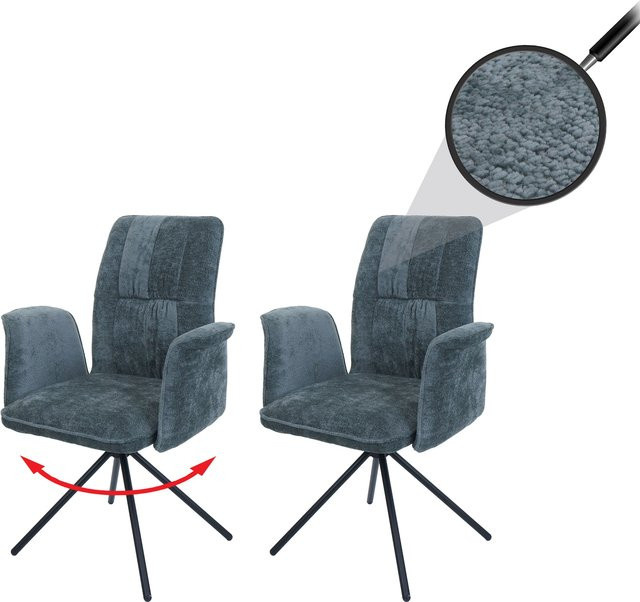 2er-Set Esszimmerstühle MCW-N99 mit Armlehnen, drehbar mit Auto-Return Funktion, Chenille-Stoff in Blau-Grün, Öko-Tex zertifiziert - Bild 1