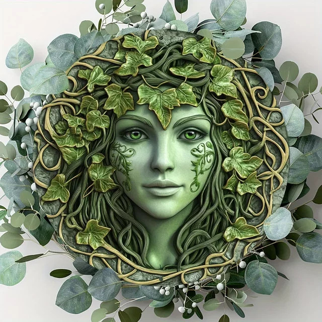 Potdemiel Rundes Aluminium-Metallschild mit Baum-Frauengesicht Motiv in Grün, Durchmesser: 20 cm - Bild 1