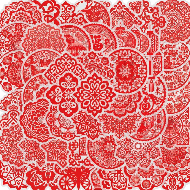 50 Stück Chinesische Frühling Festival Aufkleber in Rot für Fenster, Laptop und DIY-Projekte im orientalischen Design - Bild 1
