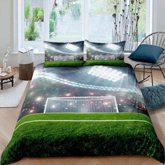 Binchi Fitness Bettwäscheset Fußballfeld Design in Grün, bestehend aus Bettbezug und Kissenbezug aus Polyester, B/H: 260 x 220 cm - Bild 1
