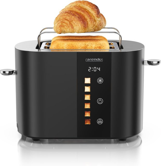 Arendo Toaster Edelstahl mit Touch Display und Brötchenaufsatz, 2 Schlitze, 800 W, Silber/Schwarz - Bild 1