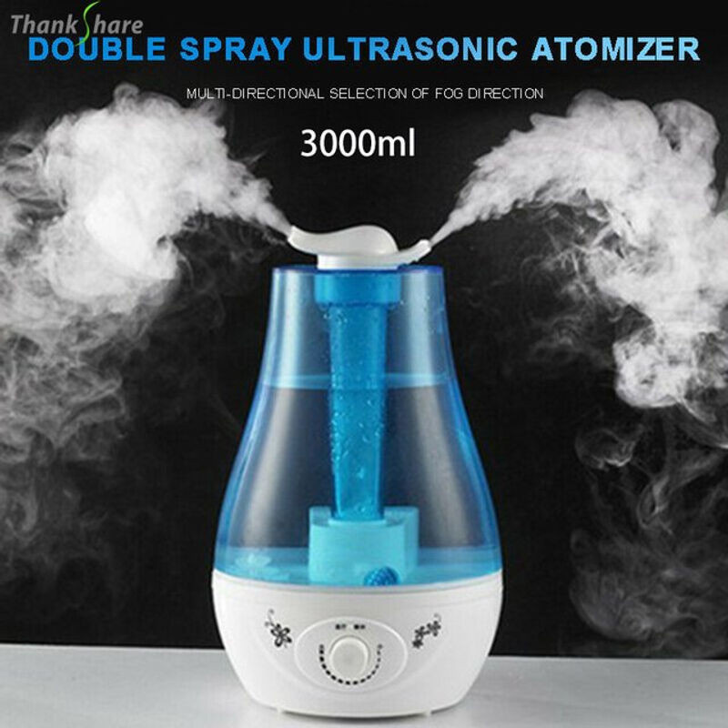 THANKSHARE Ultraschall-Luftbefeuchter mit Doppel-Sprühfunktion und 7-Farben LED, Aroma Diffusor für ätherische Öle, 3000 ml, Schwarz/Blau - Bild 1