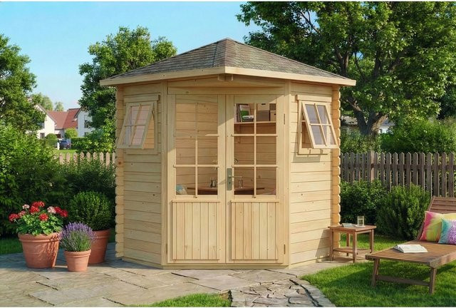 Alpholz Sunny-A Holz-Gartenhaus in Natur mit Spitzdach und Blockbohlenbauweise, Farbe: Braun, B/T/H: 225 x 200 x 248 cm - Bild 1