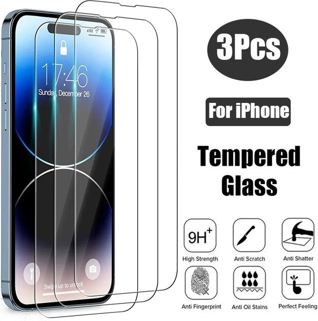 3er-Pack Displayschutzfolie aus gehärtetem Glas für Apple iPhone 15 Pro Max 14 Plus 13 12 11 X XR XS SE, transparent - Bild 1