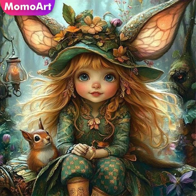 Momoart Diamant-Stickerei DIY-Gemälde Elfenmädchen-Porträt und Eichhörnchen-Handwerk in Multicolour, B/B/H: 20 x 20 x 20 cm - Bild 1