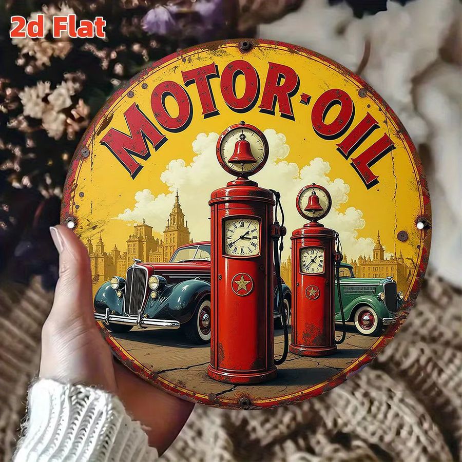 Vintage Tankstelle Schild Potdemiel Retro Motoröl Dekoration aus Aluminium und Metall für deine Wandgestaltung - Bild 4