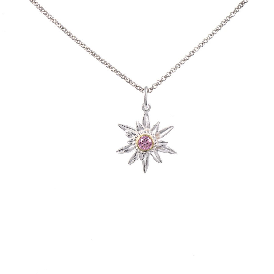 Anhänger Edelweiss mit Kette, 925 Silber, teilvergoldet, Zirkonia, rosa - Bild 1