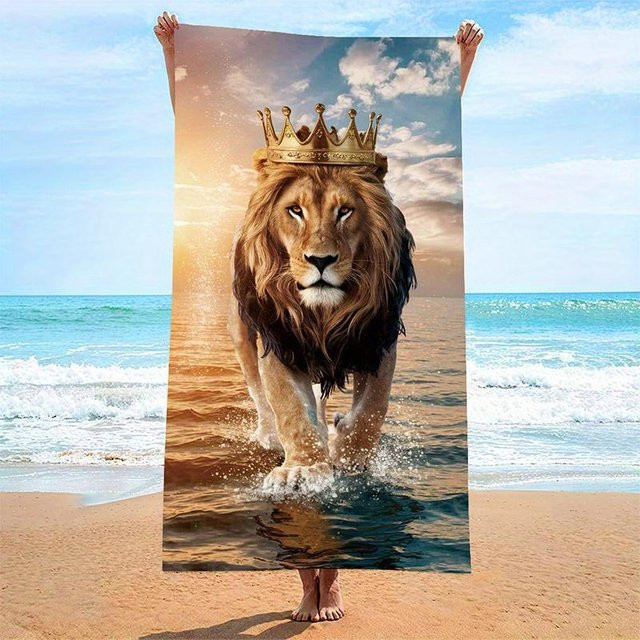 Strandtuch mit Löwen-Motiv von JMG Household Supplies, winddicht und schnelltrocknend, Farbe: Mehrfarbig, B/B: 90 x 180 cm - Bild 1
