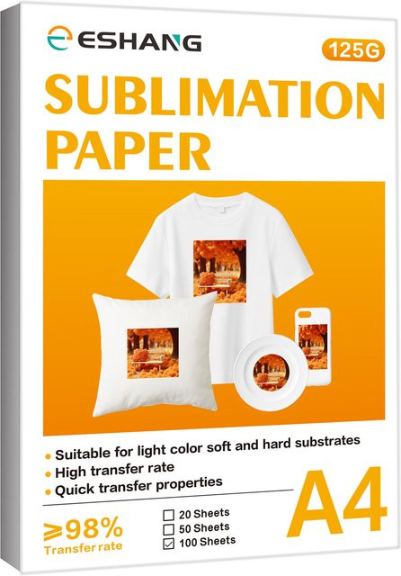 ESHANG Sublimationspapier A4, 100 Blatt, 125g, Weiß, für Inkjet-Sublimationsdrucker - Bild 1