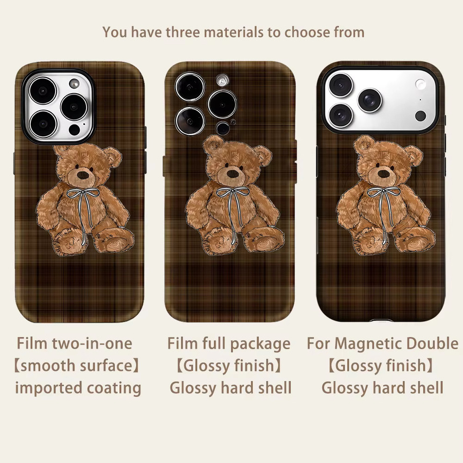 Potdemiel Magnetische Tough Case Handyhülle mit braunem kariertem Teddybär Design für iPhone 17 16 15 14 Pro Max Plus - Bild 2