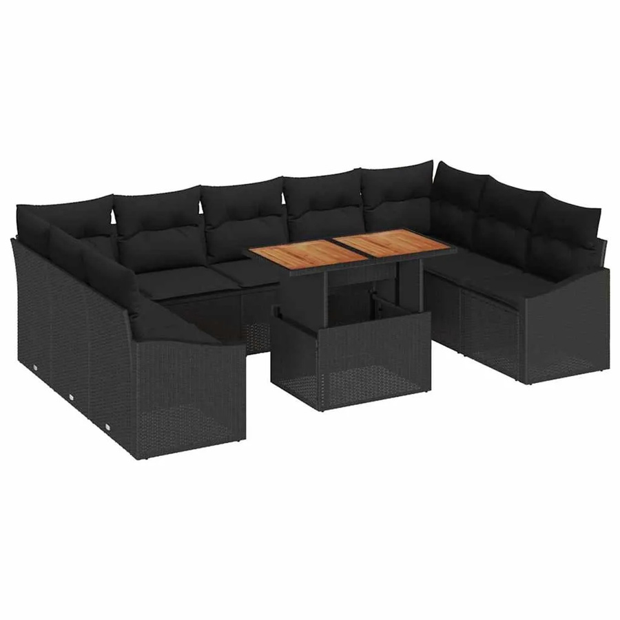 vidaXL Garten-Sofa-Set aus Poly-Rattan in Schwarz mit 10 Teilen, U-Form und integriertem Sitzkissen-Speicher - Bild 2