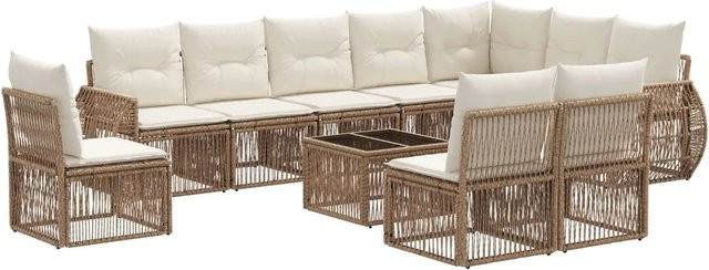 vidaXL Gartensofa-Set 11-teilig in U-Form aus Poly-Rattan mit beigefarbenen Polstern und pulverbeschichtetem Stahlgestell - Bild 1