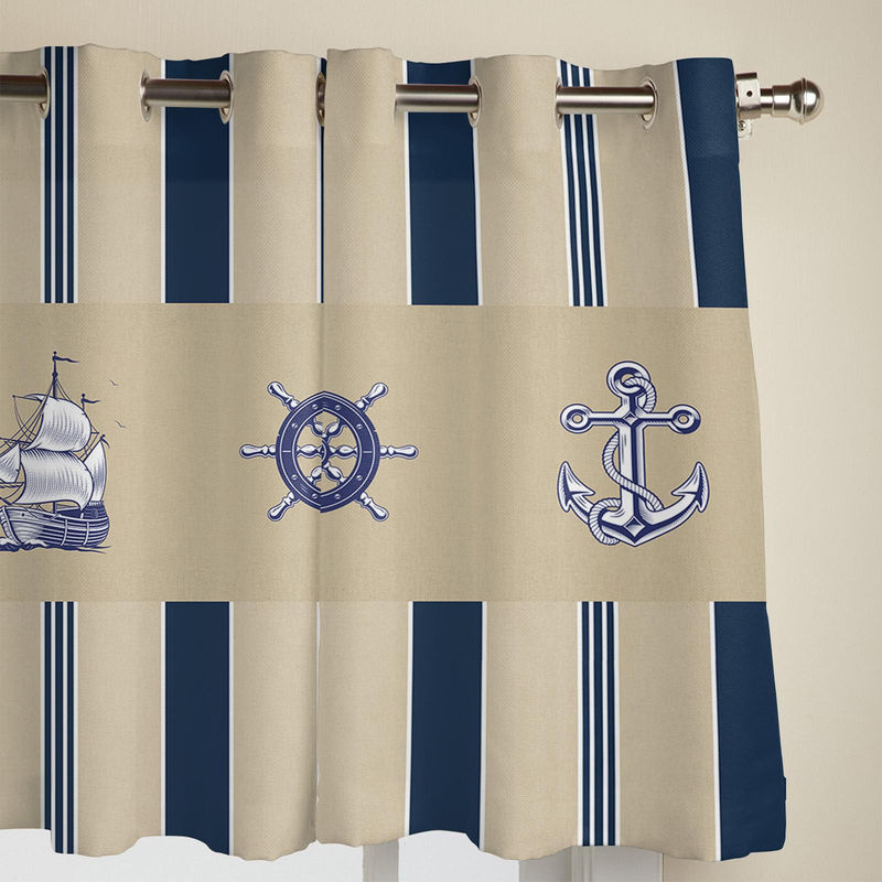 Super Six Vorhang mit maritimem Schiffsruder und Anker Design, blau gestreift, semi-transparent, Breite: 135 cm, Höhe: 160 cm - Bild 3