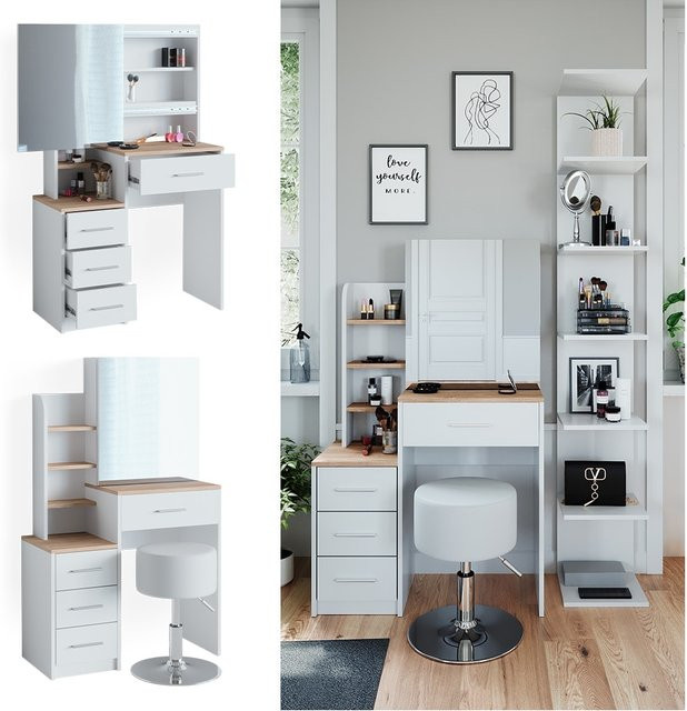 Vicco Schminktisch Conrada mit Hocker in Weiß, B: 80 cm, H: 132 cm, modern - Bild 1