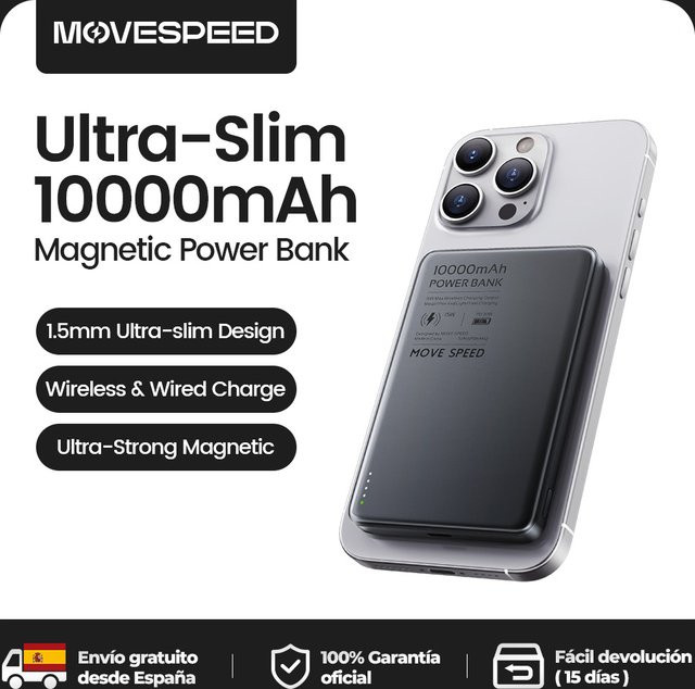 MOVESPEED S10 Magnetische Powerbank 10000 mAh, Tragbare Externe Batterie mit Schneller Ladung und Wireless Funktion, Grau - Bild 1