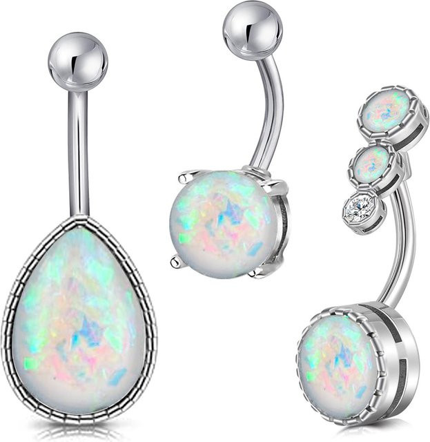 Bauchnabelring Edelstahl, Silber, Damen, Opal - Bild 1