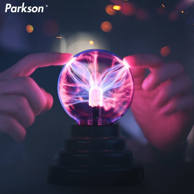 PARKSON Plasma Ball Lampe 3 Zoll, Multicolour Nachtlicht mit Touch-Funktion, transparente Glaskugel in schwarzem Gehäuse - Bild 1