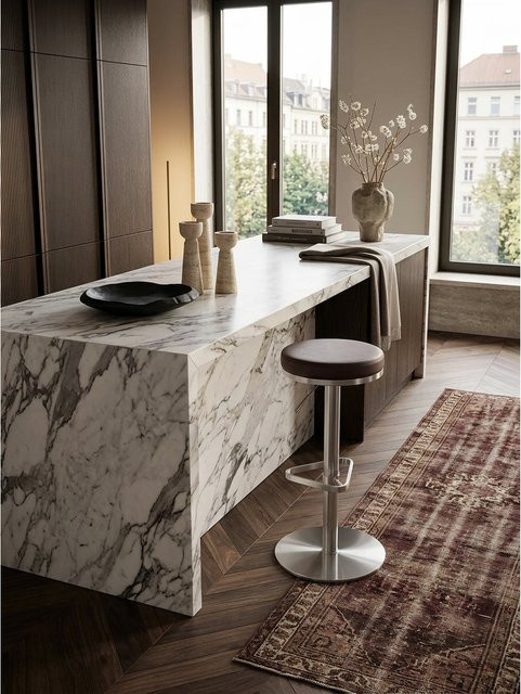 KADIMA DESIGN Barhocker aus Edelstahl höhenverstellbar und drehbar mit gepolsterter Sitzfläche, Braun, B/T/H: 38 x 38 x 82 cm - Bild 1