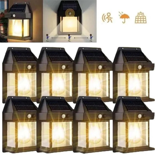 Kebidumei Solar Wandleuchte Retro Design mit Bewegungssensor IP65 LED Wolfram-Optik in Schwarz - Bild 1