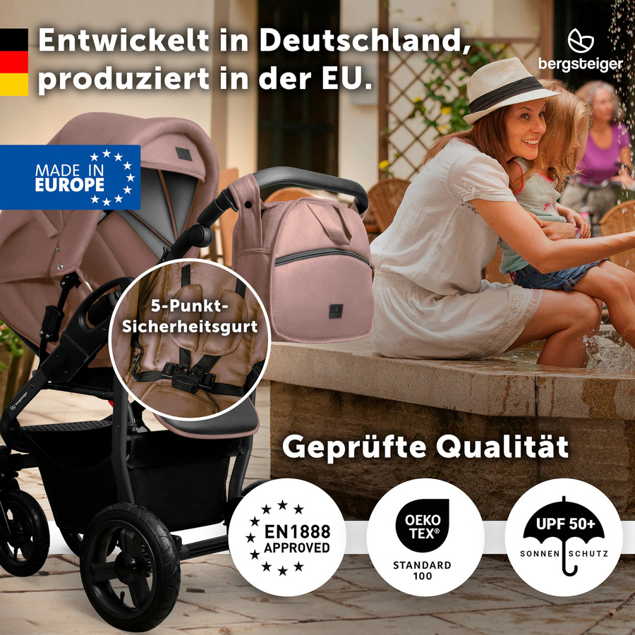Bergsteiger Kinderwagen Capri 2in1 Kombikinderwagen in Braun mit Sportsitz, Babywanne und Zubehör - Bild 2