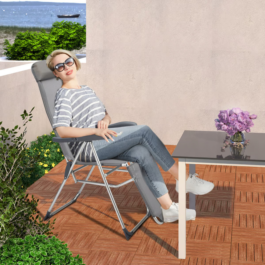 Casaria 4er-Set Gartenstuhl Hochlehner aus Aluminium in Grau mit Textilene und verstellbarer Kopfstütze - Bild 2