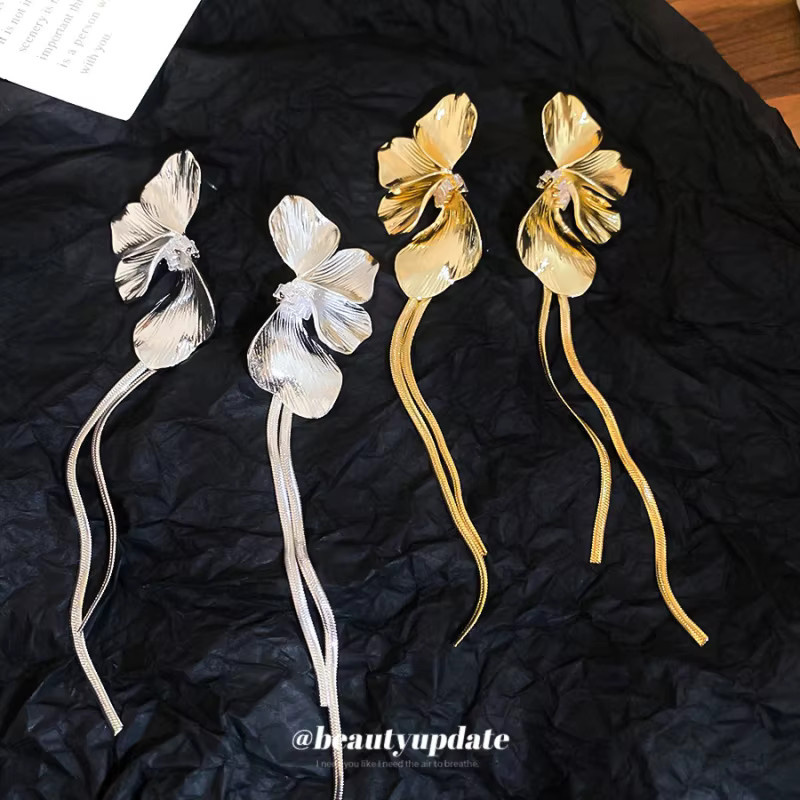 UOSU Ohrringe, Gold, Punk, Blumen, Ginkgo Biloba Blatt, Quasten - Bild 2