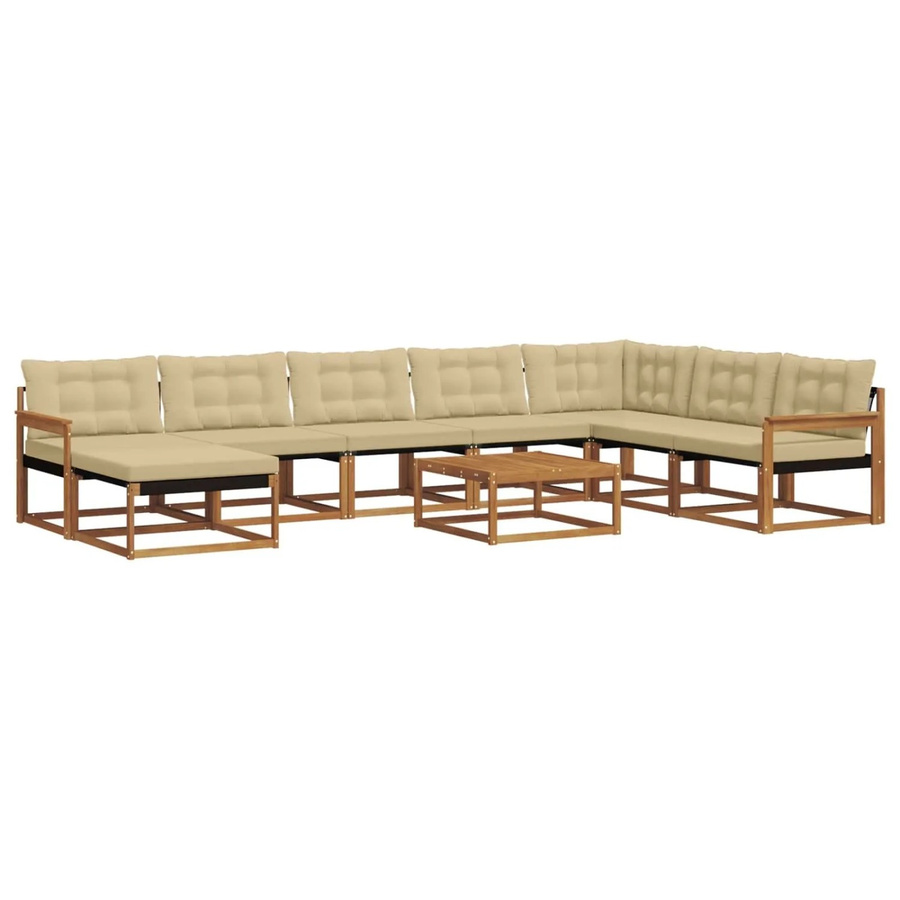vidaXL Outdoor-Sofagarnitur aus Akazie Massivholz in Natur und Beige, 25-teiliges L-Shape Set mit Textilene-Elementen und Polsterkissen - Bild 2