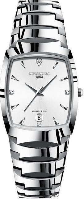 DEDIMA Armbanduhr Quarz, eckig, Edelstahl, Silber, Weiß, Herren - Bild 1