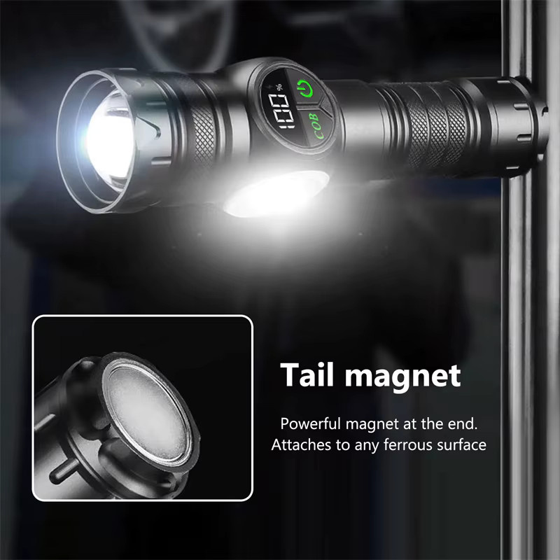 Mikenoon LED Taschenlampe in Schwarz, USB wiederaufladbare taktische Taschenlampe mit Magnet und COB-Seitenlicht aus Aluminium - Bild 4