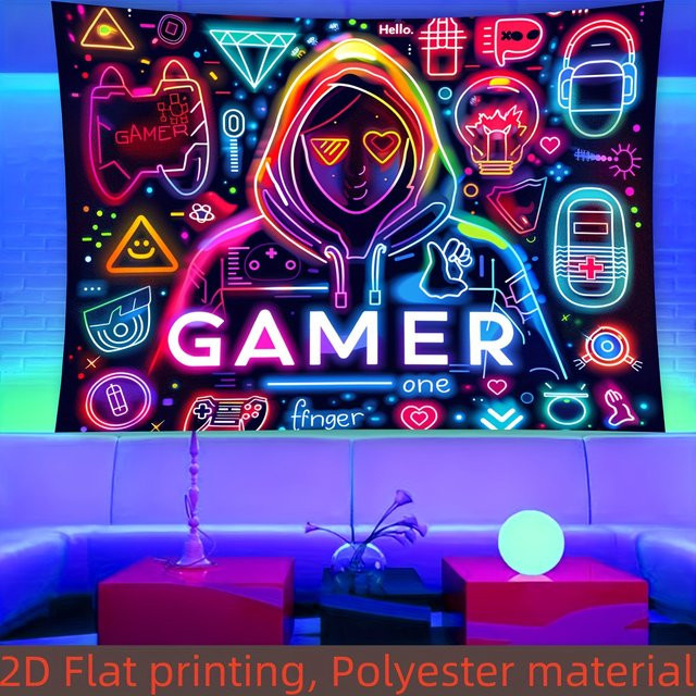 VIKAMA Neon Esports Gamer Wandteppich in Multicolour als moderne Raumdekoration für dein Spielzimmer - Bild 1