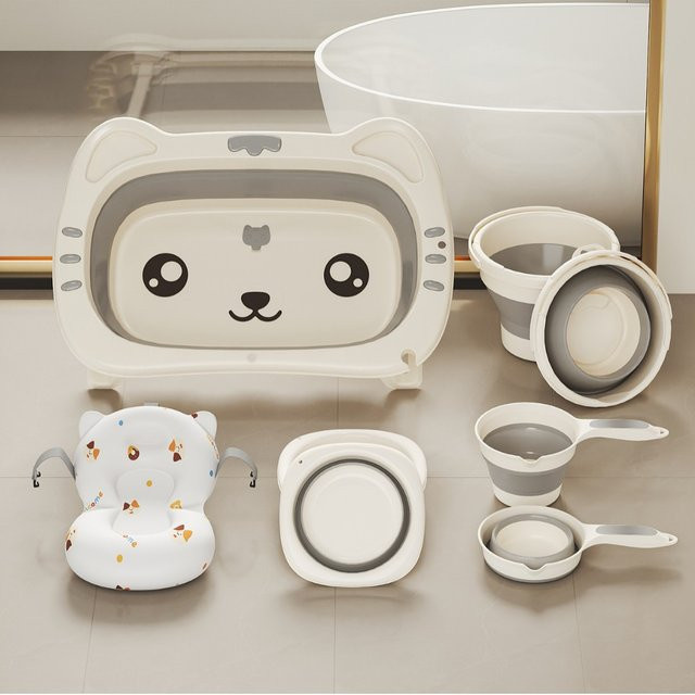 5-teiliges Set faltbare Baby-Badewanne aus PP-Material mit Temperatursensor für Säuglinge von 0-3 Jahren - Bild 1