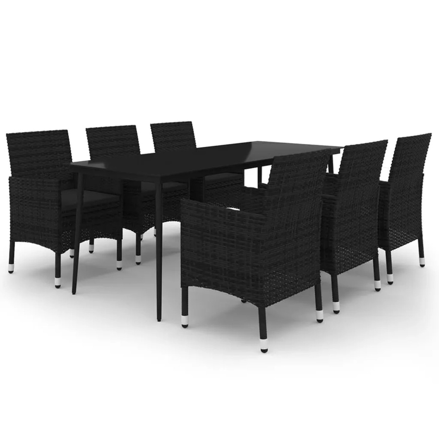 vidaXL 7-teilige Garten-Essgruppe aus Poly-Rattan und Glas in Schwarz mit Kissen - Bild 2