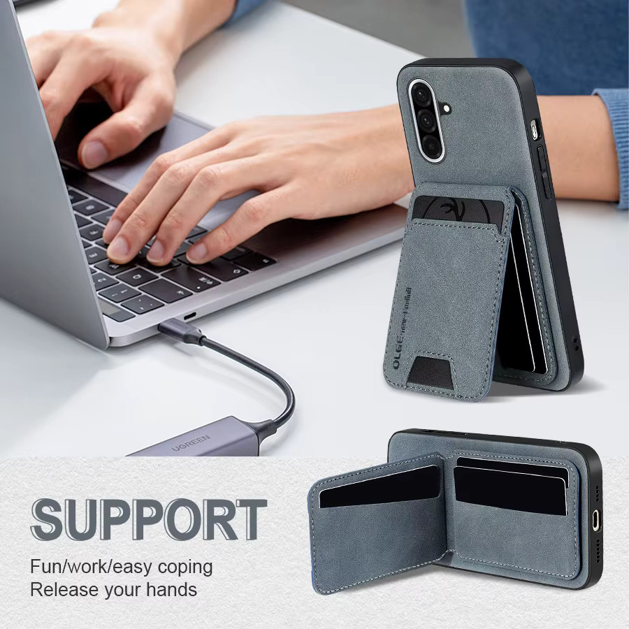 Leder-Kartenhalter-Hülle für Samsung Galaxy S22 S23 S24 S25 S26 Ultra Plus A07 A17 A27 A37 A57 A56 A36 als integrierte Brieftaschen-Schutzhülle in Grau - Bild 4