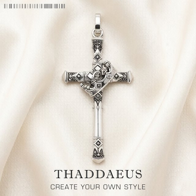 Thaddaeus Anhänger Kreuz mit Krone, Silber, Unisex, Vintage - Bild 1