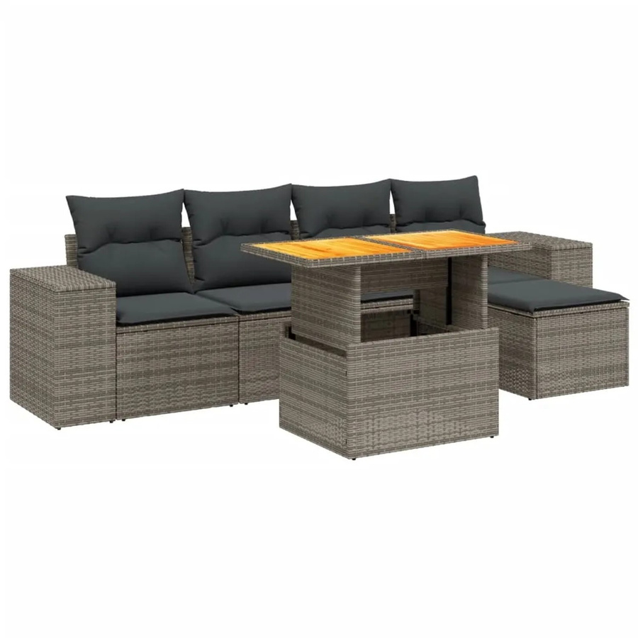 vidaXL 6-teilige Garten-Sofagarnitur aus Polyrattan in Grau mit Kissen und Couchtisch - Bild 2