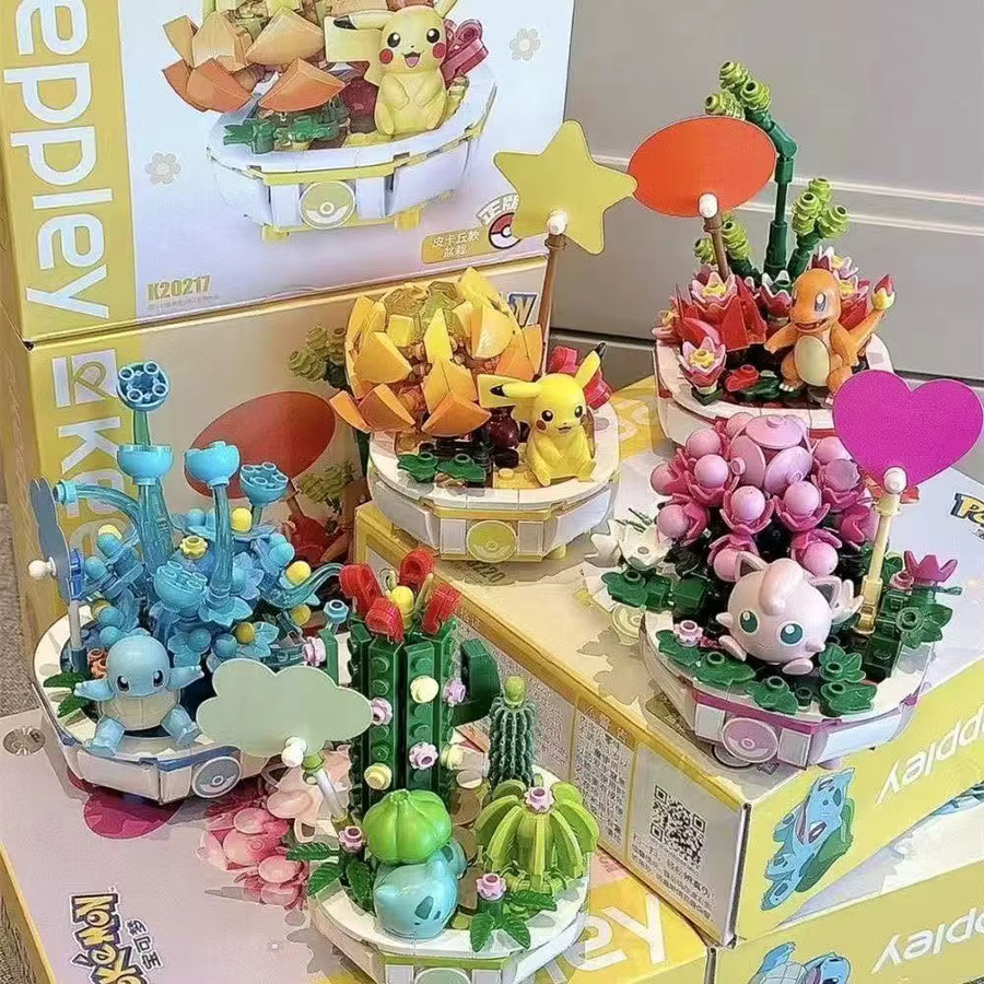 Keeppley Pokémon DIY Pflanzentopf Baustein-Set mit Charmander und Natur-Motiv, Mehrfarbig - Bild 2
