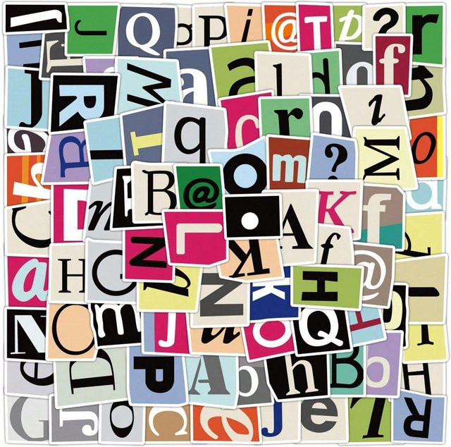 100 kreative Buchstabenaufkleber im Retro-Collage-Stil, farbenfrohe Zeitungs-Schriftmuster aus Papier, dekorative Aufkleber in Multicolour für Journaling und Postergestaltung - Bild 1