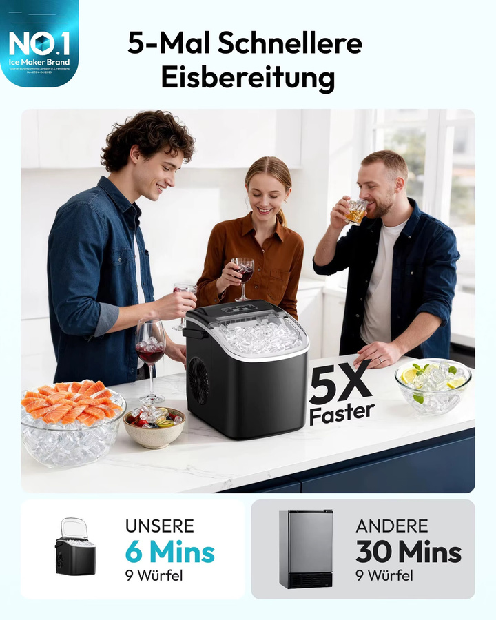 EUHOMY Eiswürfelmaschine aus Edelstahl, Tragbare Mini Eiswürfelmaschine mit Selbstreinigungsfunktion, 1,2 l Volumen, Silber - Bild 2
