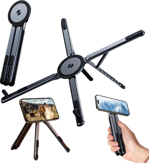 TONGDAYTECH 3in1 Tragbarer Magnetständer aus Aluminium, Faltbarer und Verstellbarer Winkelhalter für Smartphone, Tablet und Laptop - Bild 1