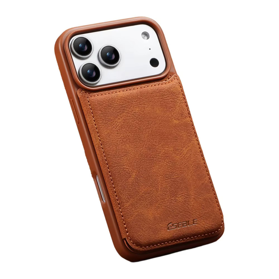 HKNR Leder-Brieftasche Handyhülle mit Kartenfächern und Ständer für iPhone 17 16 15 14 13 Pro Max 16e in Braun - Bild 4